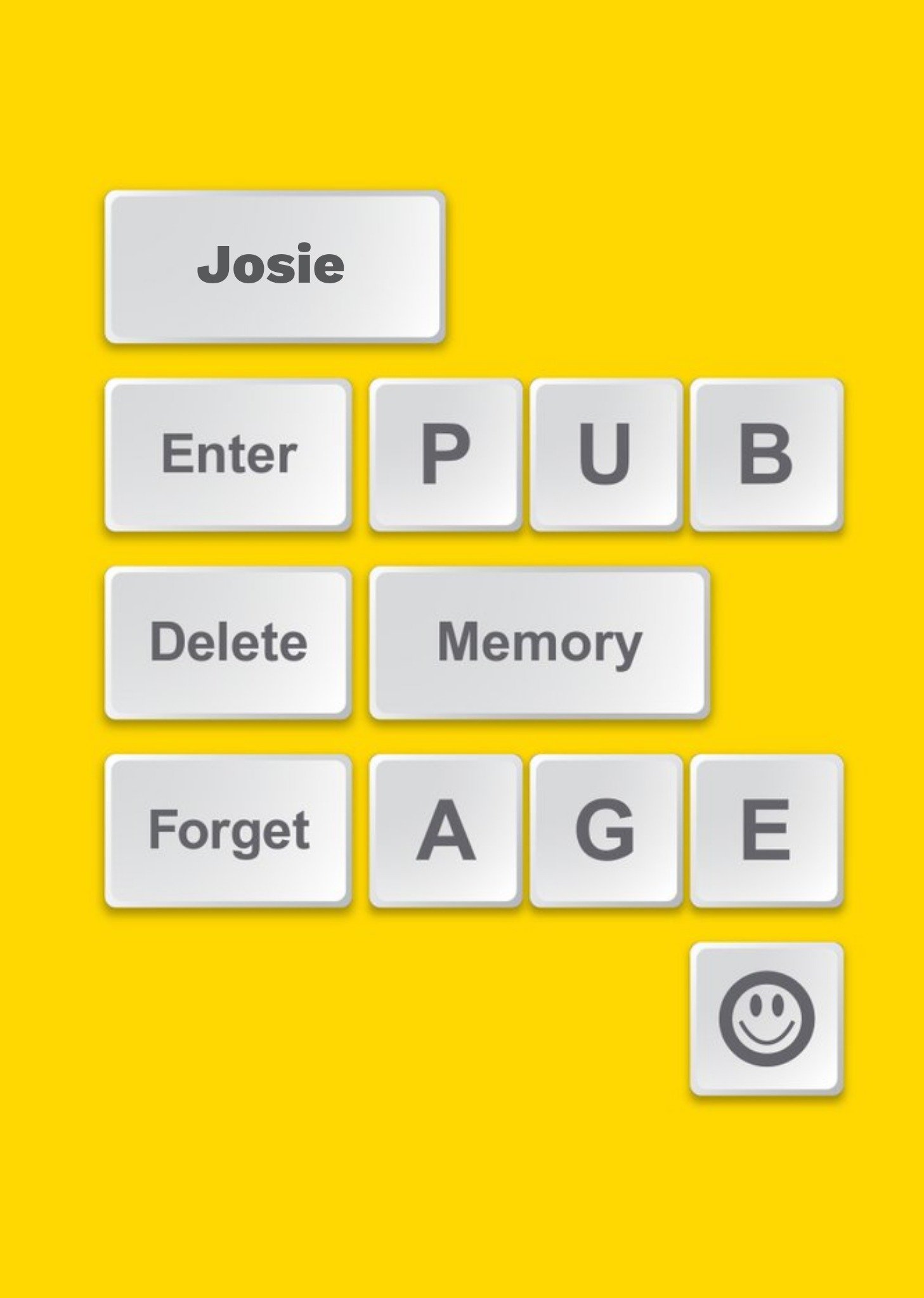 Personalised Keyboard Letters Enter Pub Delete Memory Forget Age Card Ecard