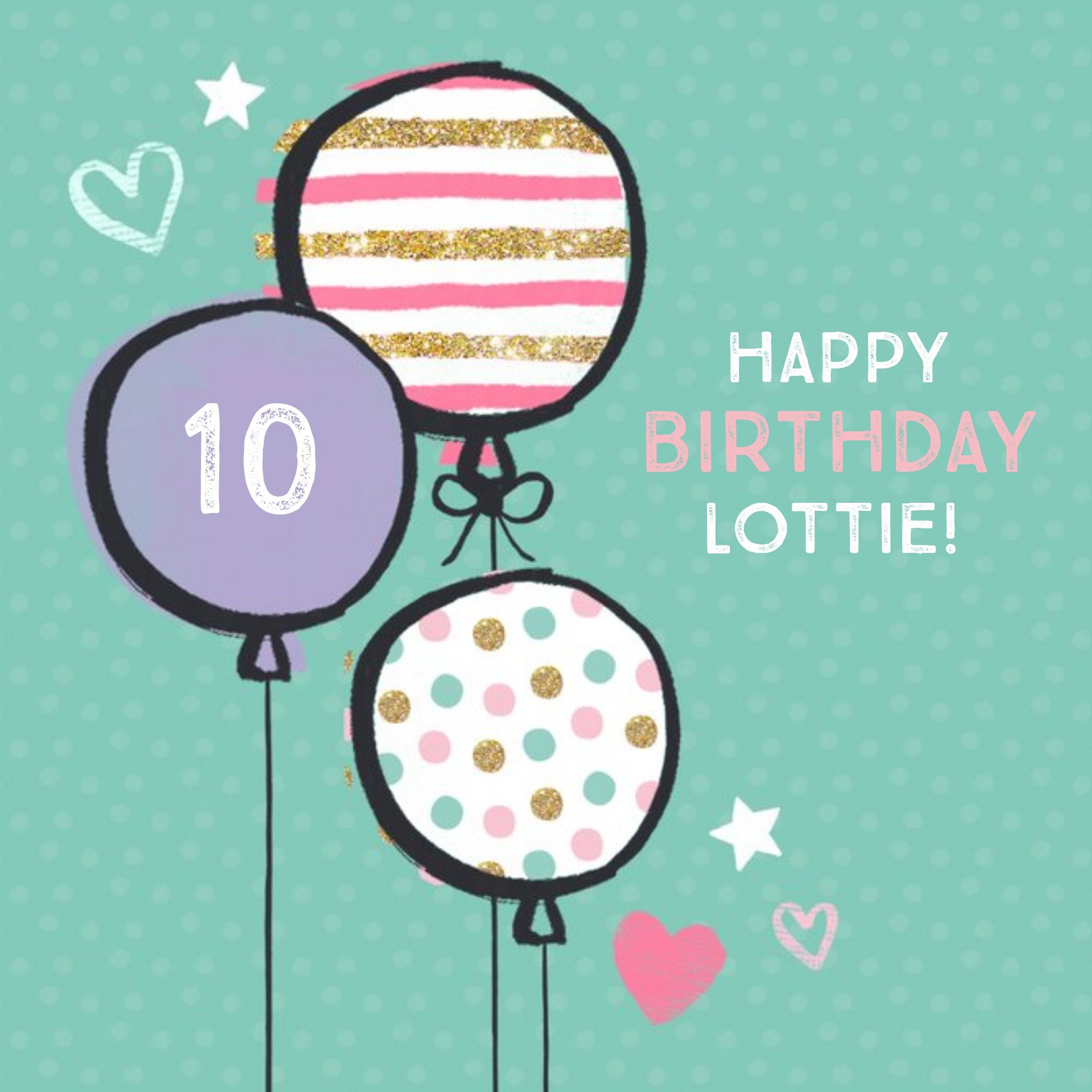 Moonpig Patterned Balloons Personalised 10th Birthday Card, Large