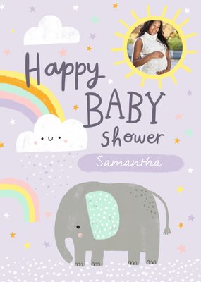 Bright Fun Elephant Illustration Happy Baby Shower Photo Upload Card