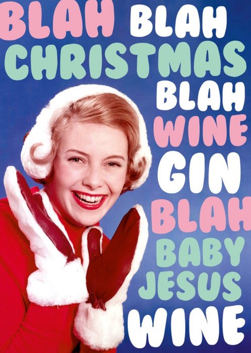 Blah Blah Blah Wine Baby Jesus Funny Christmas Card