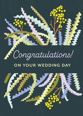 Floral Pattern Surrounds Text Wedding Day Congratulations Card