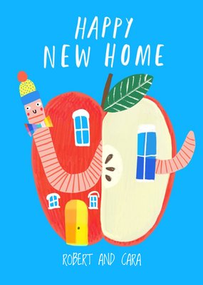 Katt Jones Illustration Worm Apple New Home Cute Card