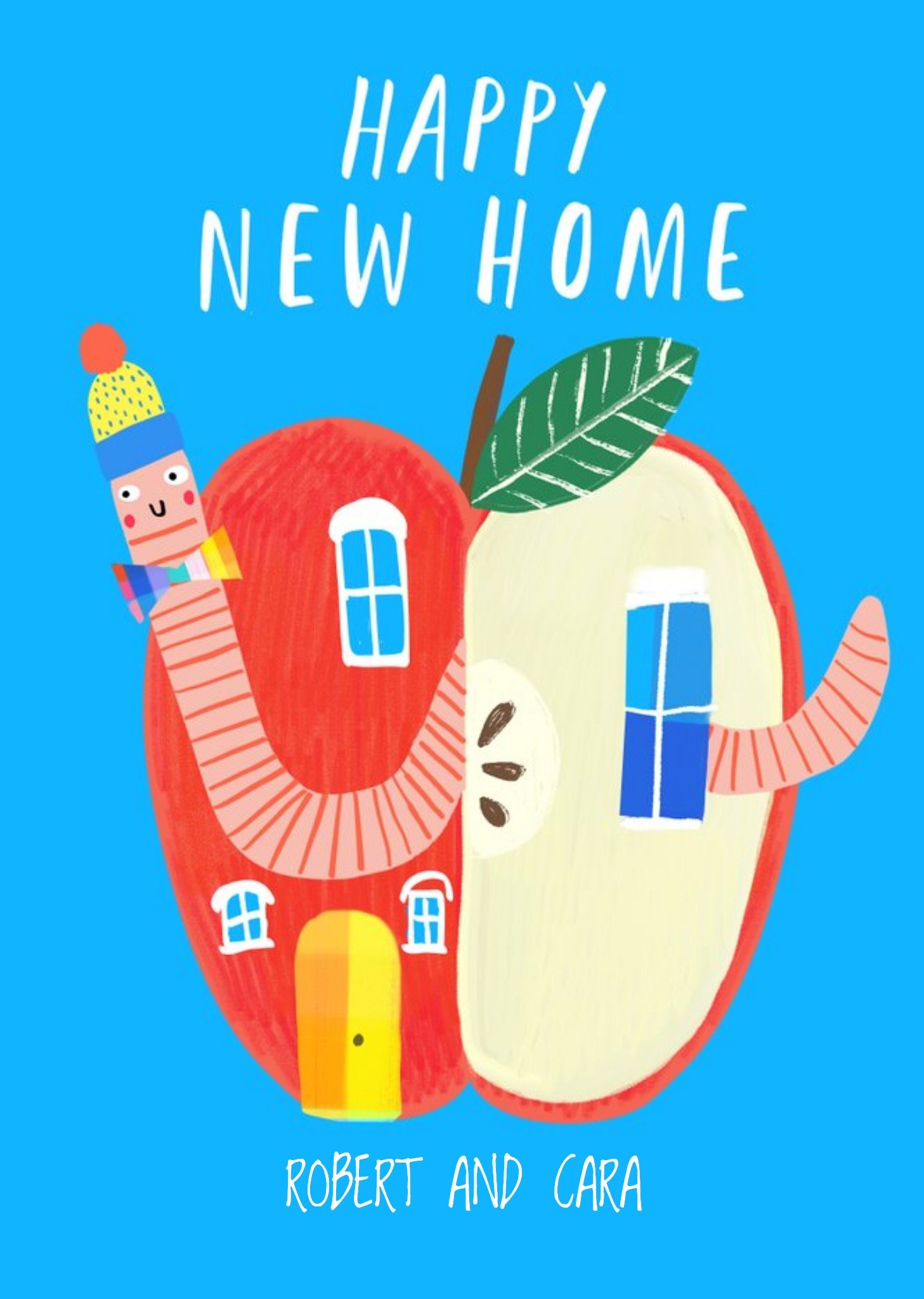Moonpig Katt Jones Illustration Worm Apple New Home Cute Card Ecard