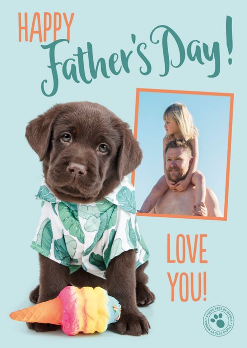 Studio Pets Cute brown labrador Puppy Happy Father's Day Photo Upload Card
