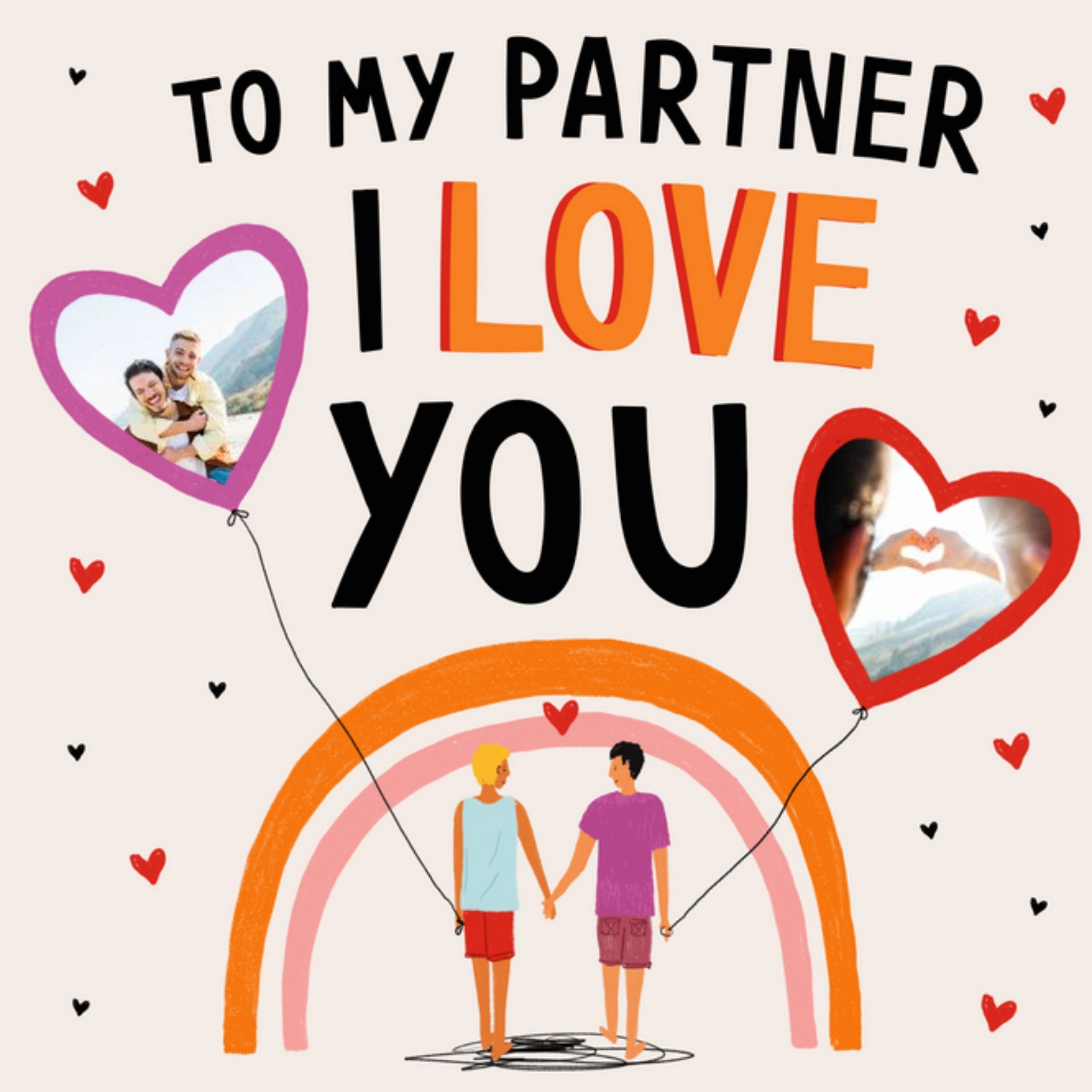 Illustration Of A Couple Holding Hands To My Partner Photo Upload Valentine's Day Card, Square