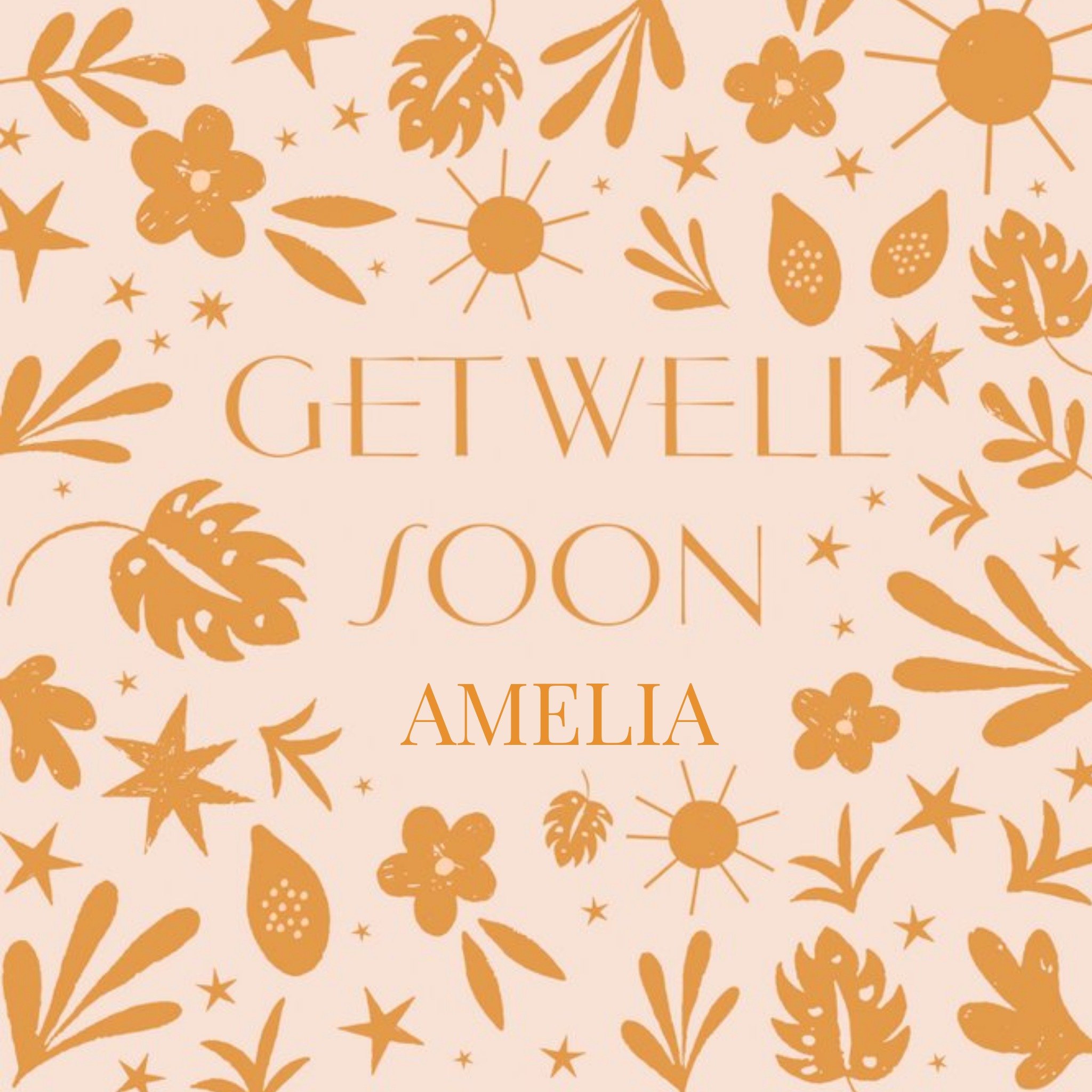 Orange Floral Illustrated Get Well Soon Card, Square