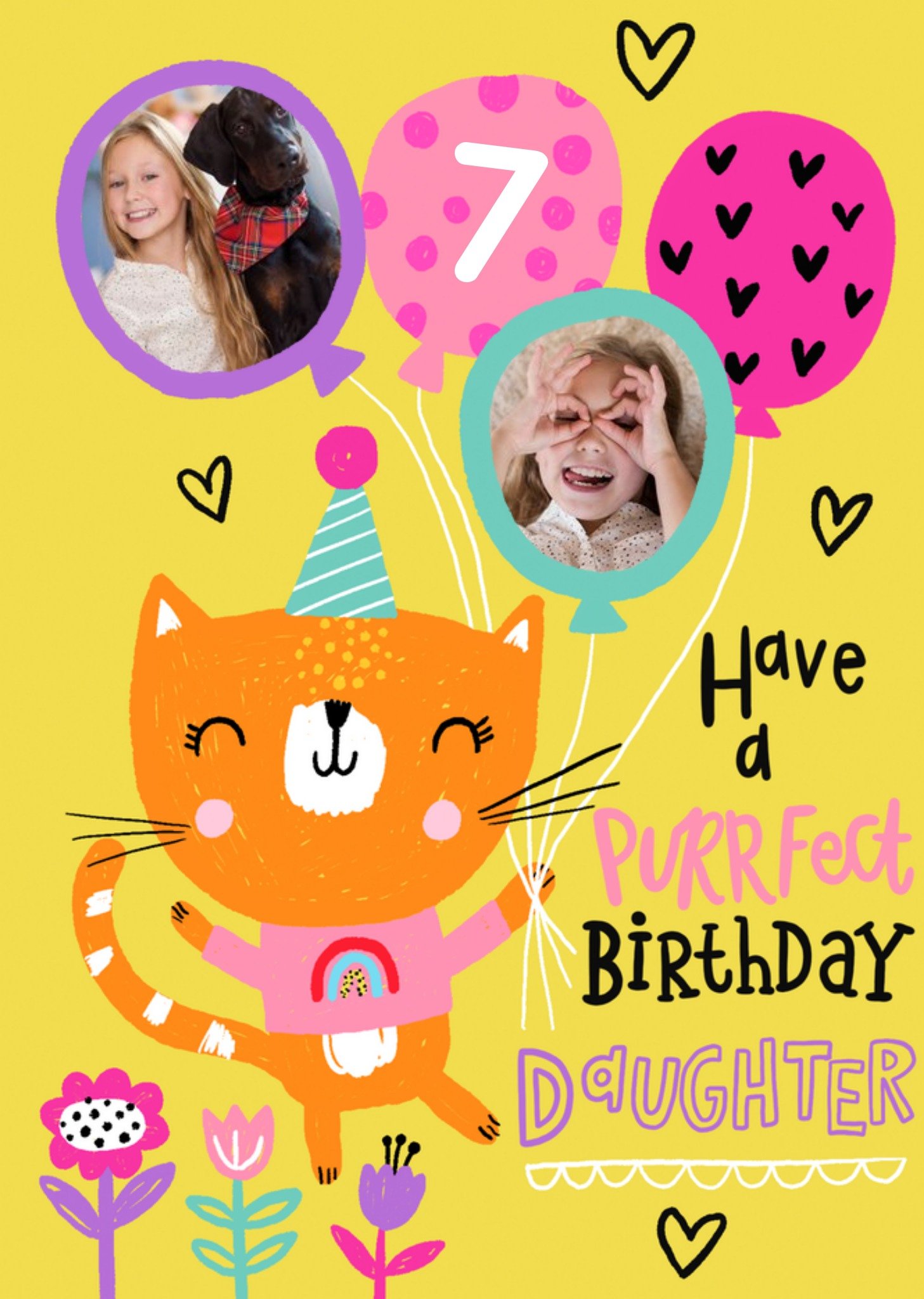 Have A Purrfect Birthday Daughter Cat And Balloons Photo Upload Card Ecard