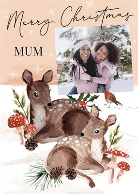 Adorable Illustration Of Two Dears Resting In Snow Photo Upload Christmas Card