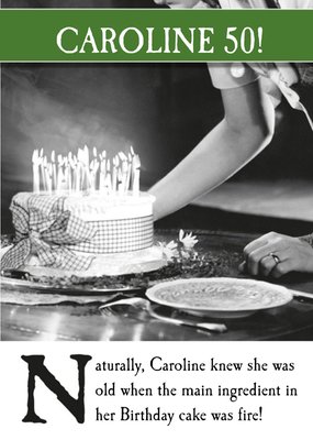 Vintage Photograph Of A Woman Blowing Out Candles Humorous Fiftieth Birthday Card