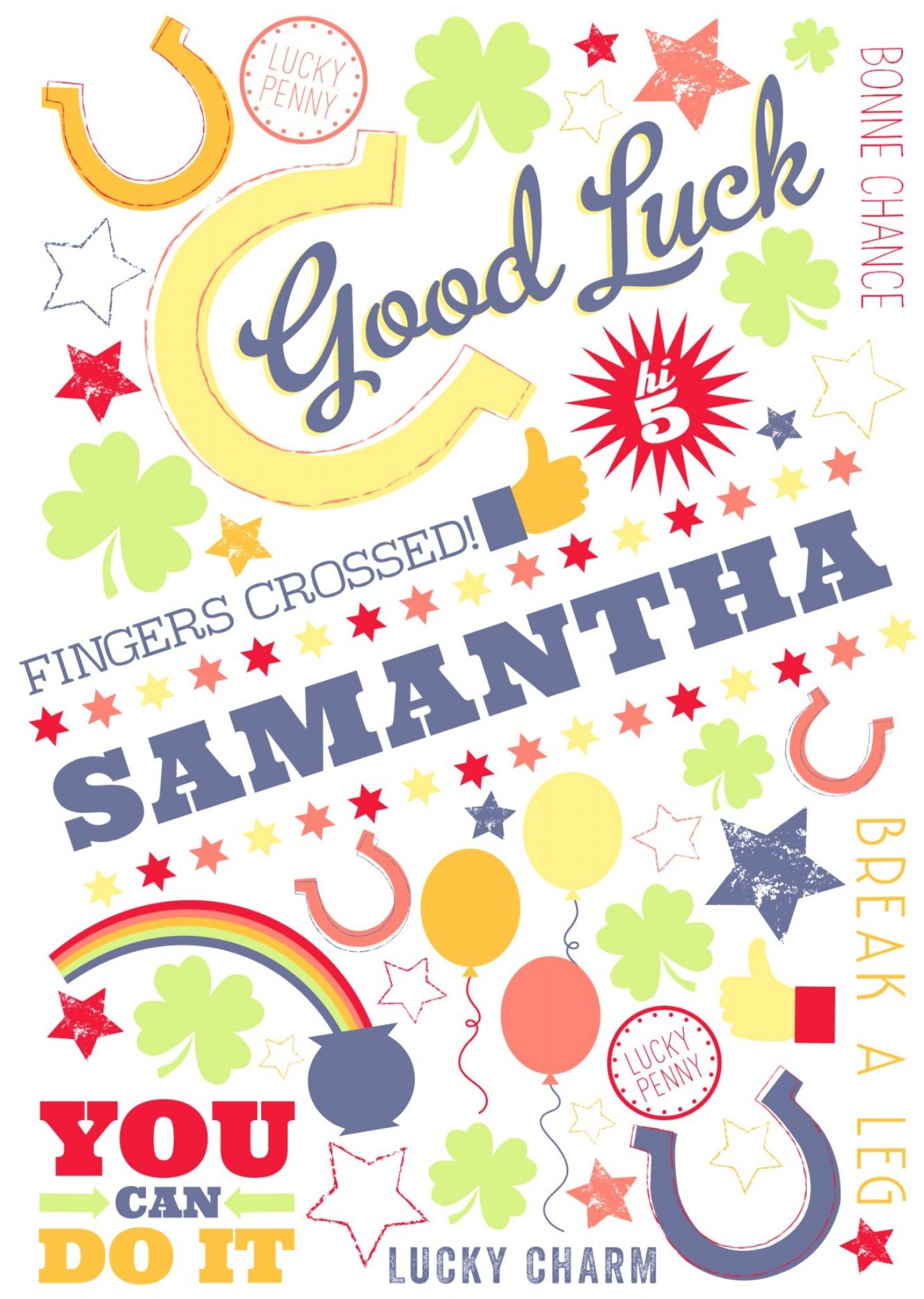 Colourful Horseshoes Personalised Good Luck Card