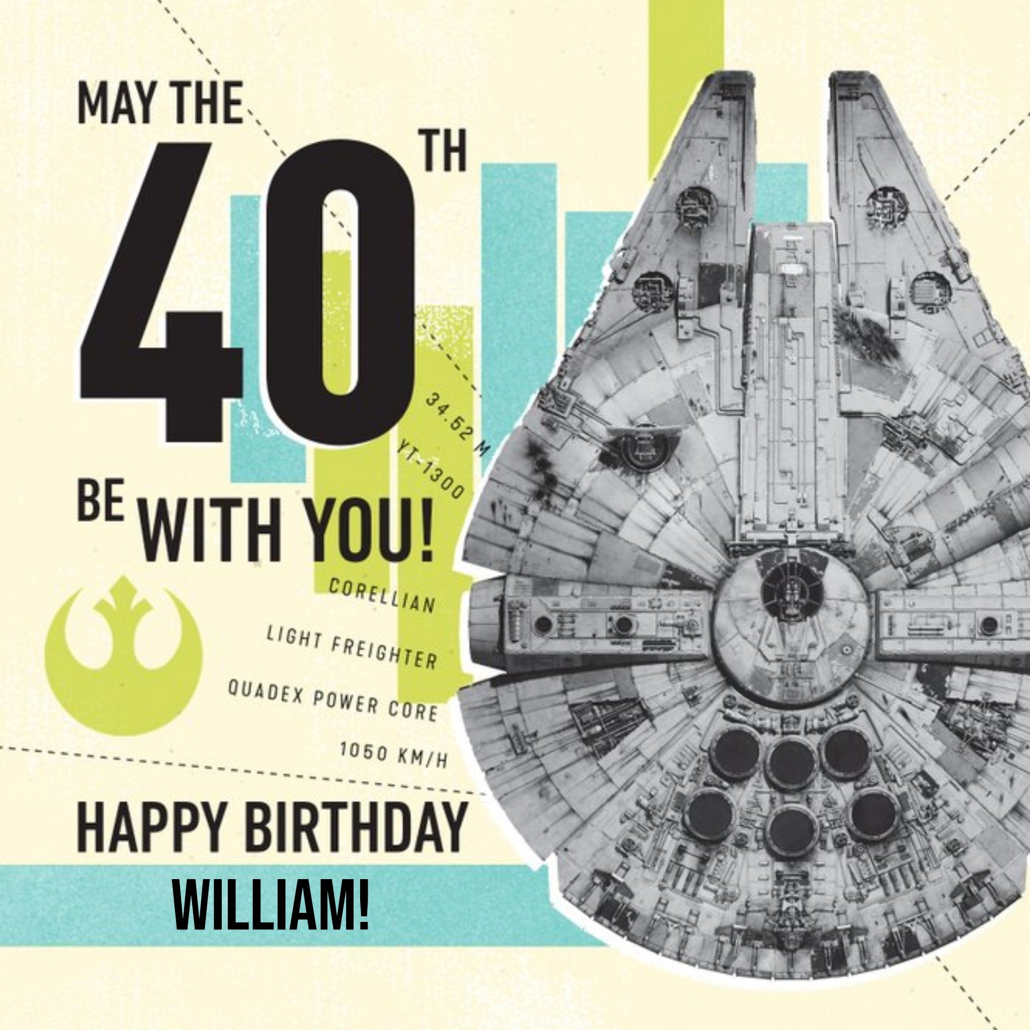 Disney Star Wars Millennium Falcon May the Force Be With You 40th Birthday Card, Square