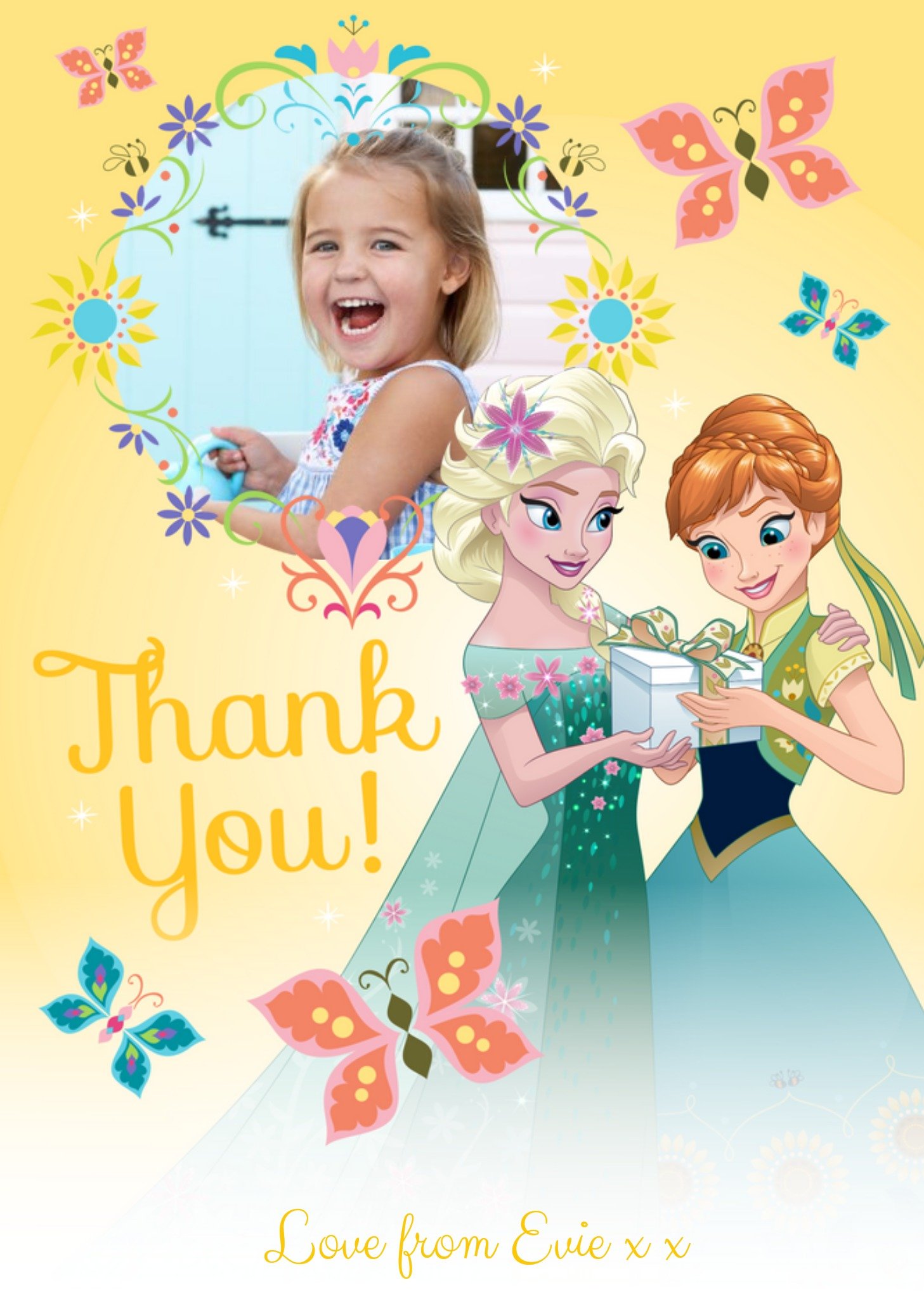Disney Princesses Disney Anna And Elsa Personalised Photo Upload Birthday Card For Girl Ecard