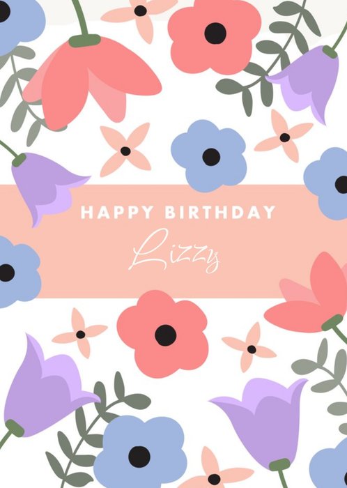 Bright Floral Design Happy Birthday Card