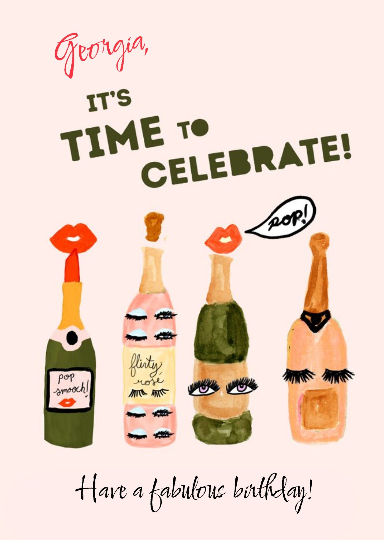Moonpig Time To Celebrate Champagne Theme Personalised Birthday Card Ecard