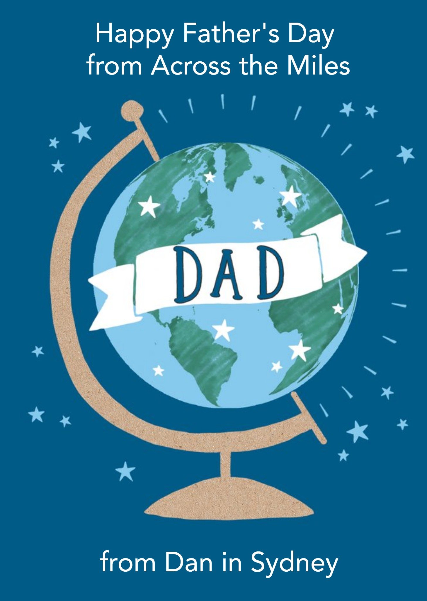 Moonpig Simplistic Illustration Desk Globe Happy Fathers Day Across The Miles Card Ecard