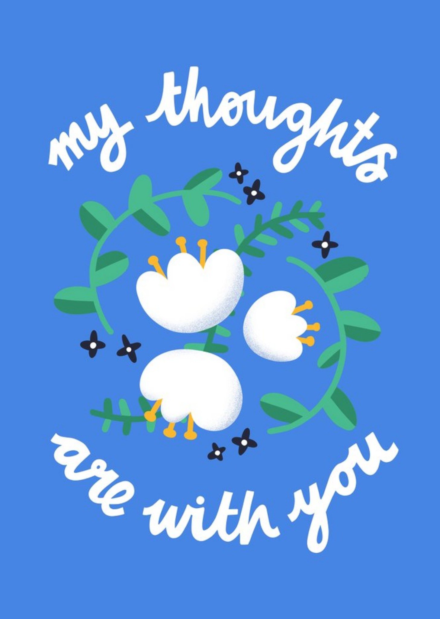 Moonpig My Thoughts Are With You White Flower Motif Thinking Of You Card By Lucy Maggie, Large