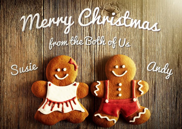Gingerbread Man And Woman From Both Of Us Personalised Christmas Card