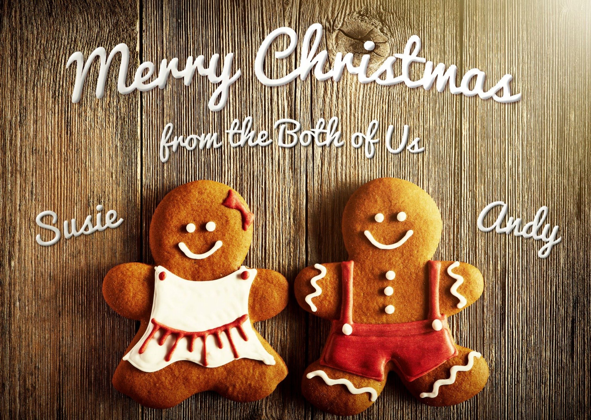 Gingerbread Man And Woman From Both Of Us Personalised Christmas Card Ecard