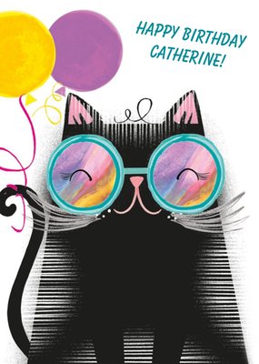 Stylish Kitty Cat Happy Birthday Card