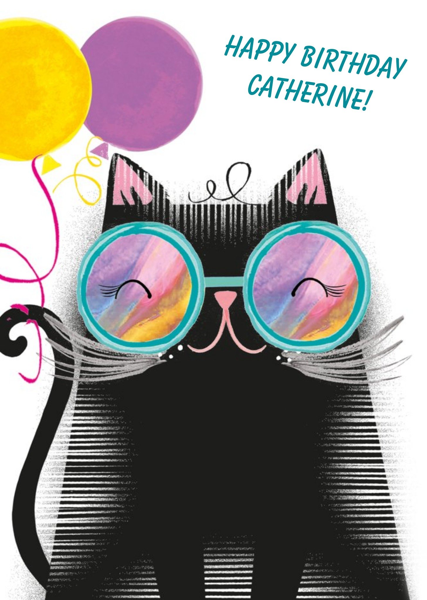 Stylish Kitty Cat Happy Birthday Card Ecard