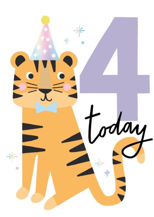 Four Today Tiger In Party Hat Card