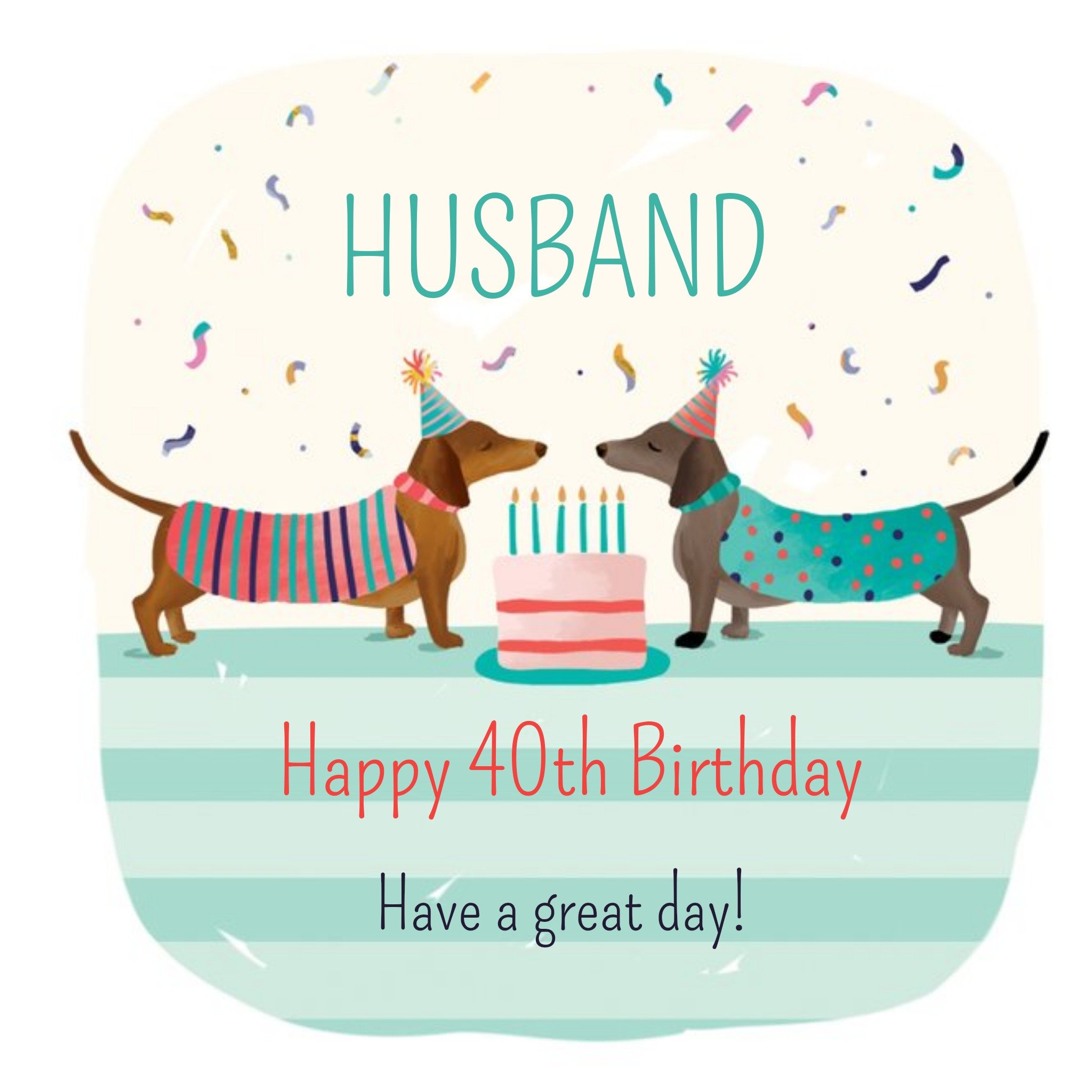 Moonpig Illustration Of A Pair Of Sausage Dogs With A Birthday Cake Husband's Fortieth Birthday Card