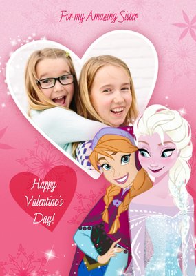 Disney Frozen Anna And Elsa Heart Frame Personalised Happy Valentine's Day Card