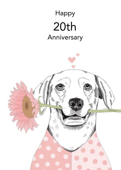 Dotty Dog Art Floral Dog Anniversary Card