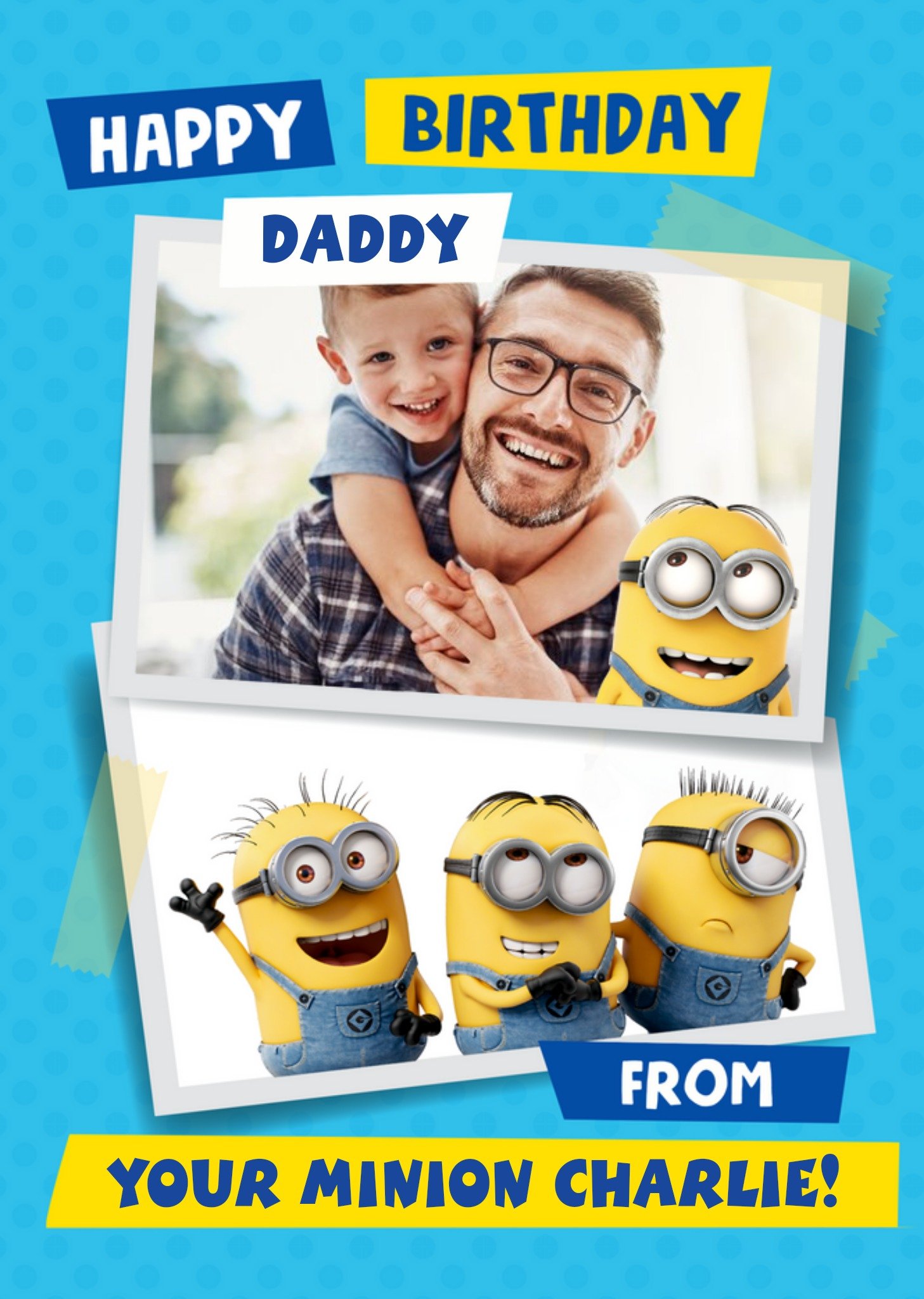 Despicable Me Minions Dad Daddy Birthday Photo Upload Card., Large