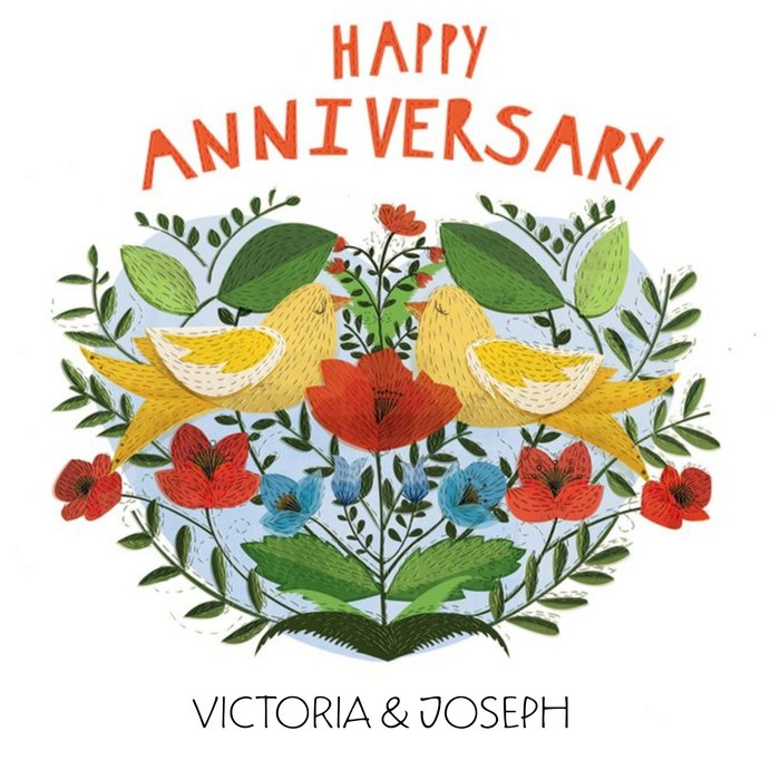 Kissing Birds Personalised Happy Anniversary Card