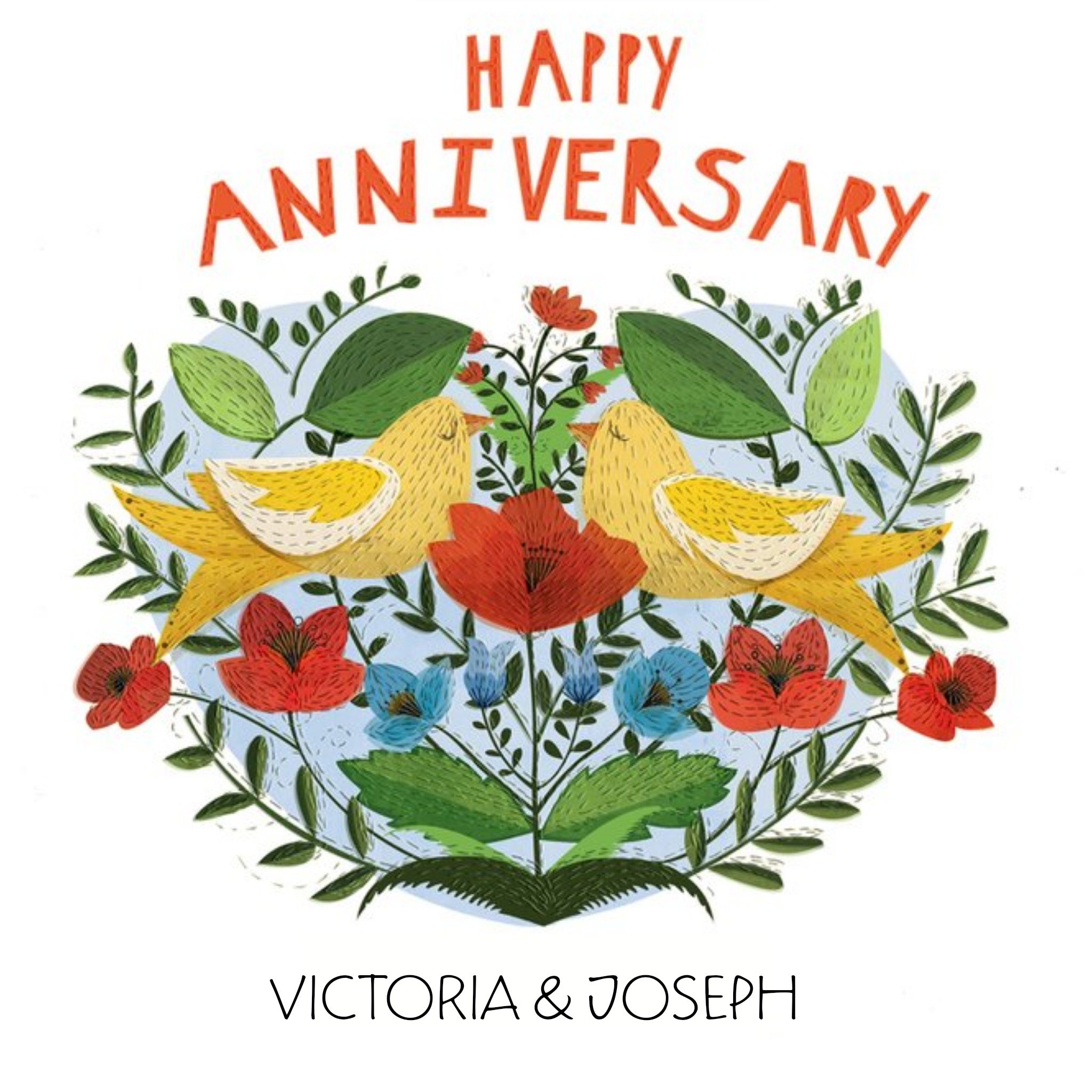 Moonpig Kissing Birds Personalised Happy Anniversary Card, Square