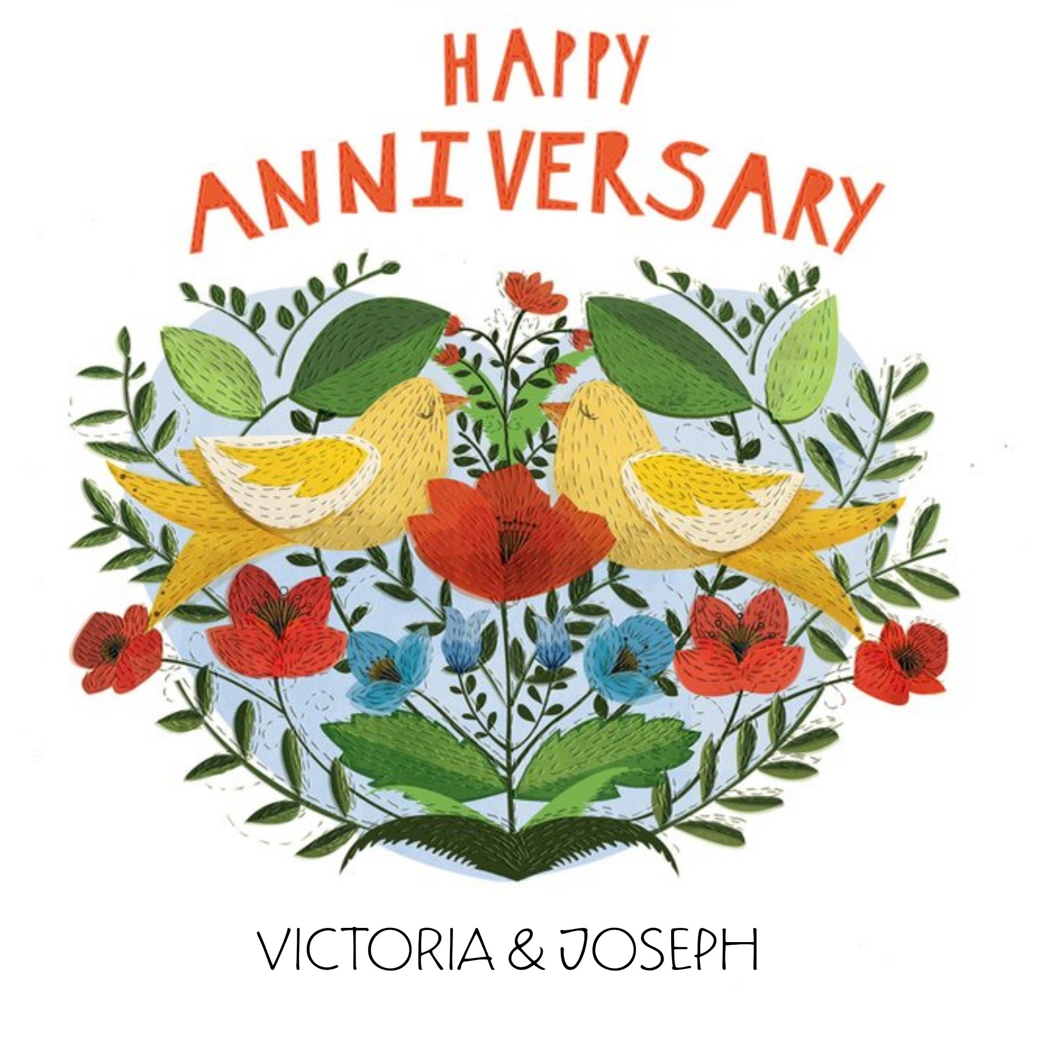 Kissing Birds Personalised Happy Anniversary Card, Square