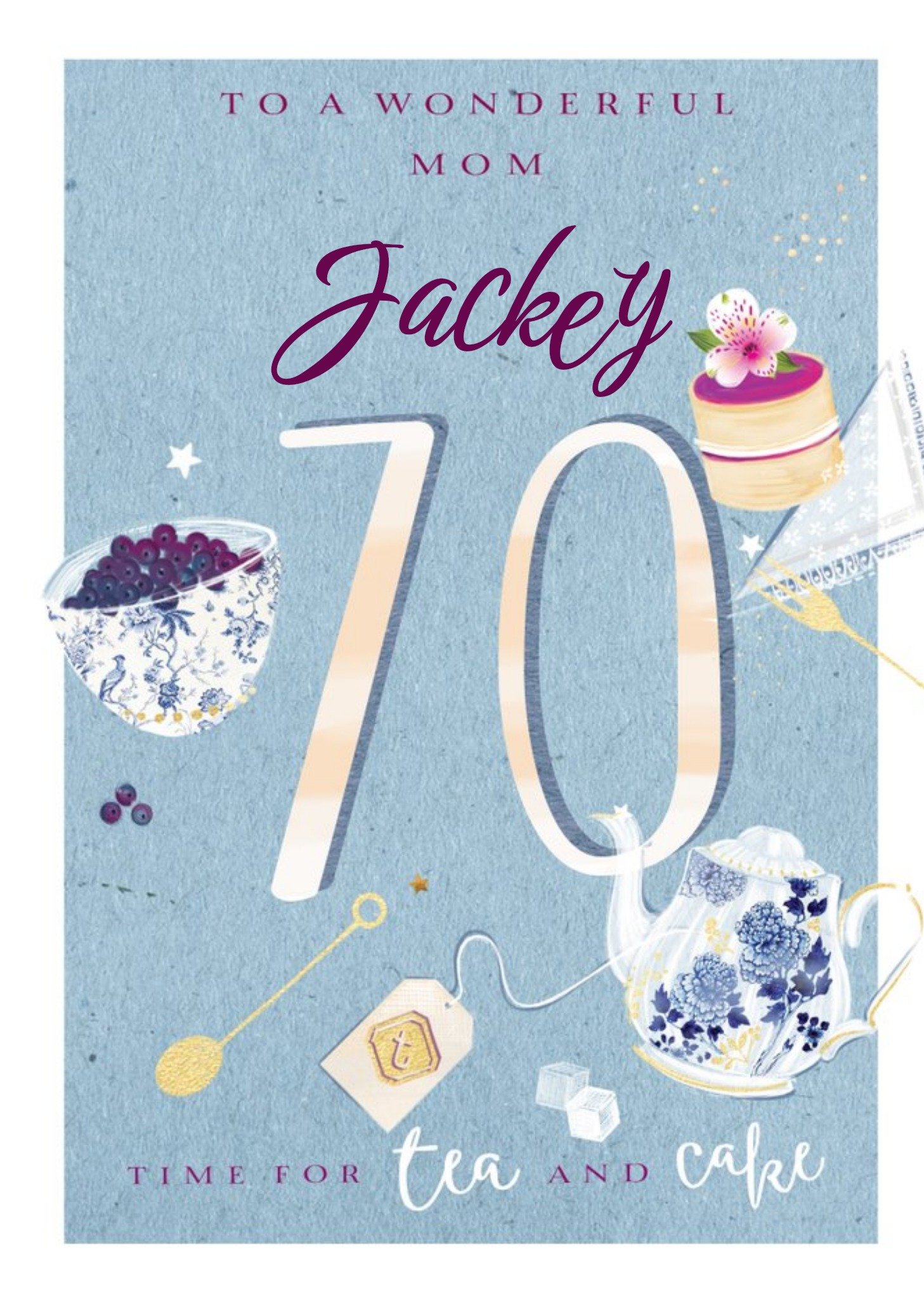 Ling Design Illustrated Tea Time Mum 70th Birthday Card Ecard