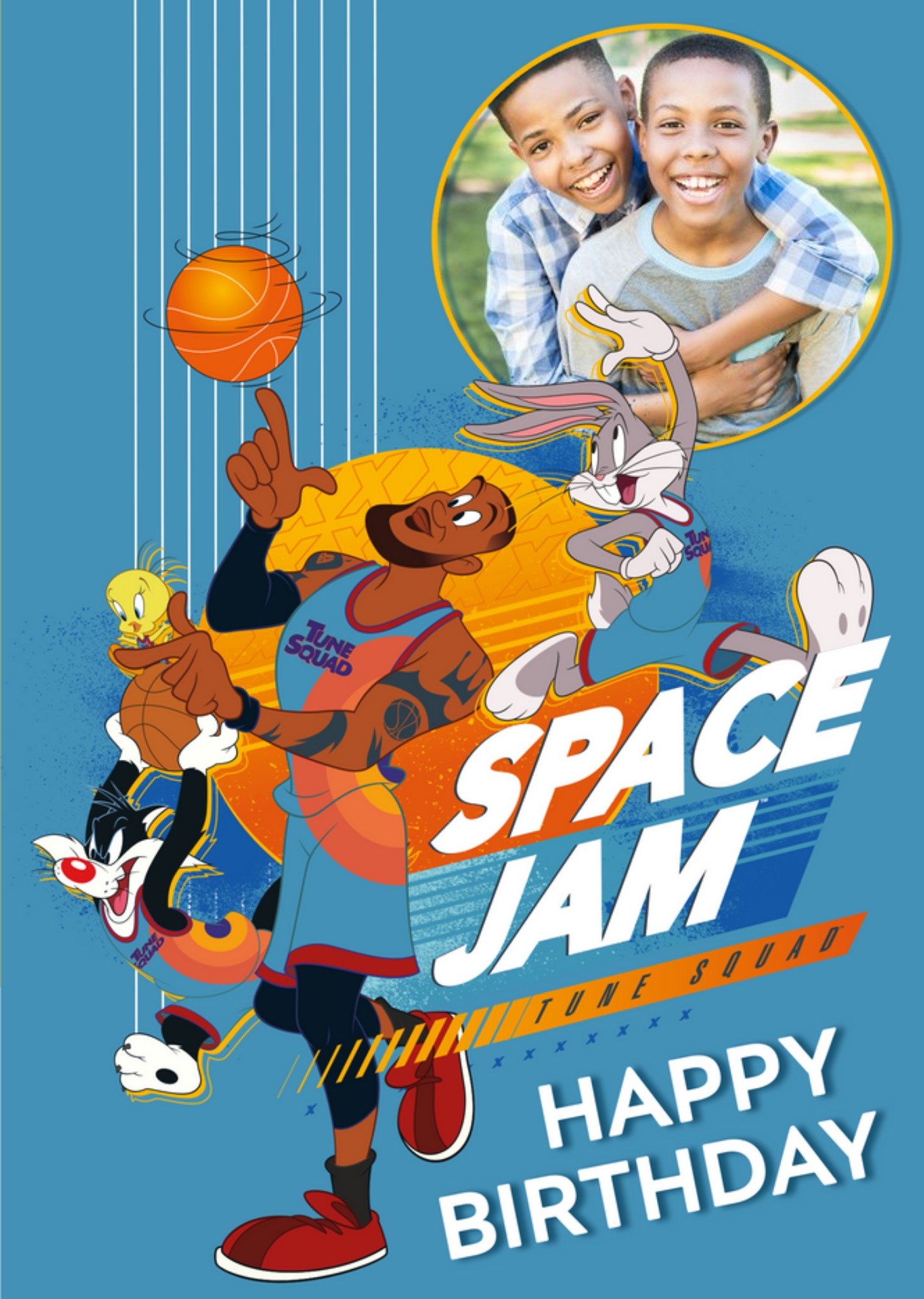 Moonpig Space Jam 2 Characters Tune Squad Photo Upload Birthday Card, Large