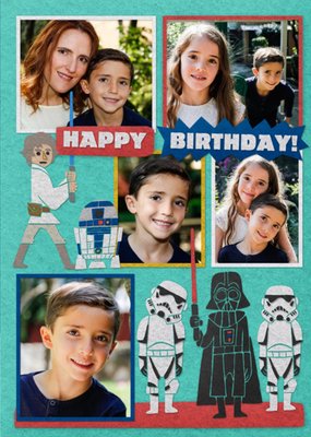 Star Wars Birthday Photo Upload Card - Darth Vader - R2D2 - Jedi