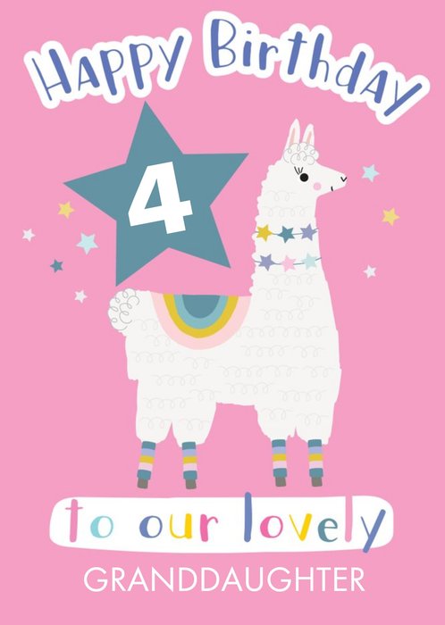 Cute Llama Illustration Personalised Granddaughter Birthday Card