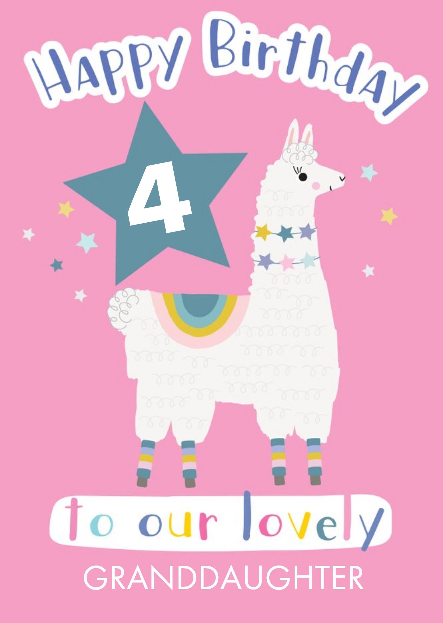 Cute Llama Illustration Personalised Granddaughter Birthday Card Ecard