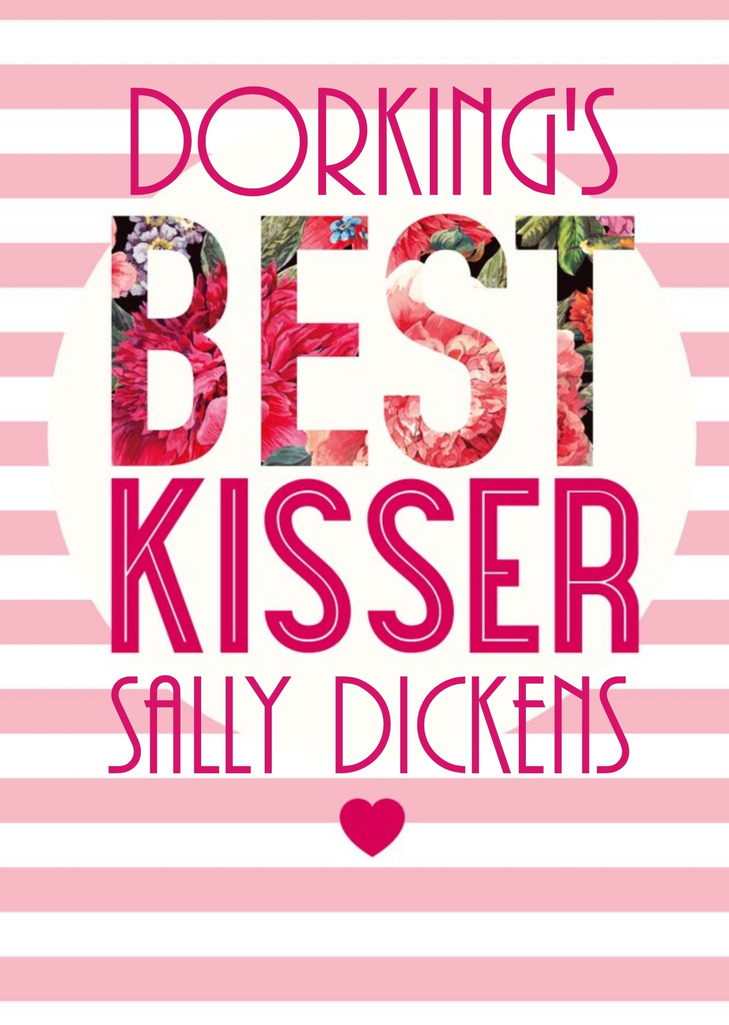 Moonpig Pink Striped Personalised Best Kisser Card Ecard