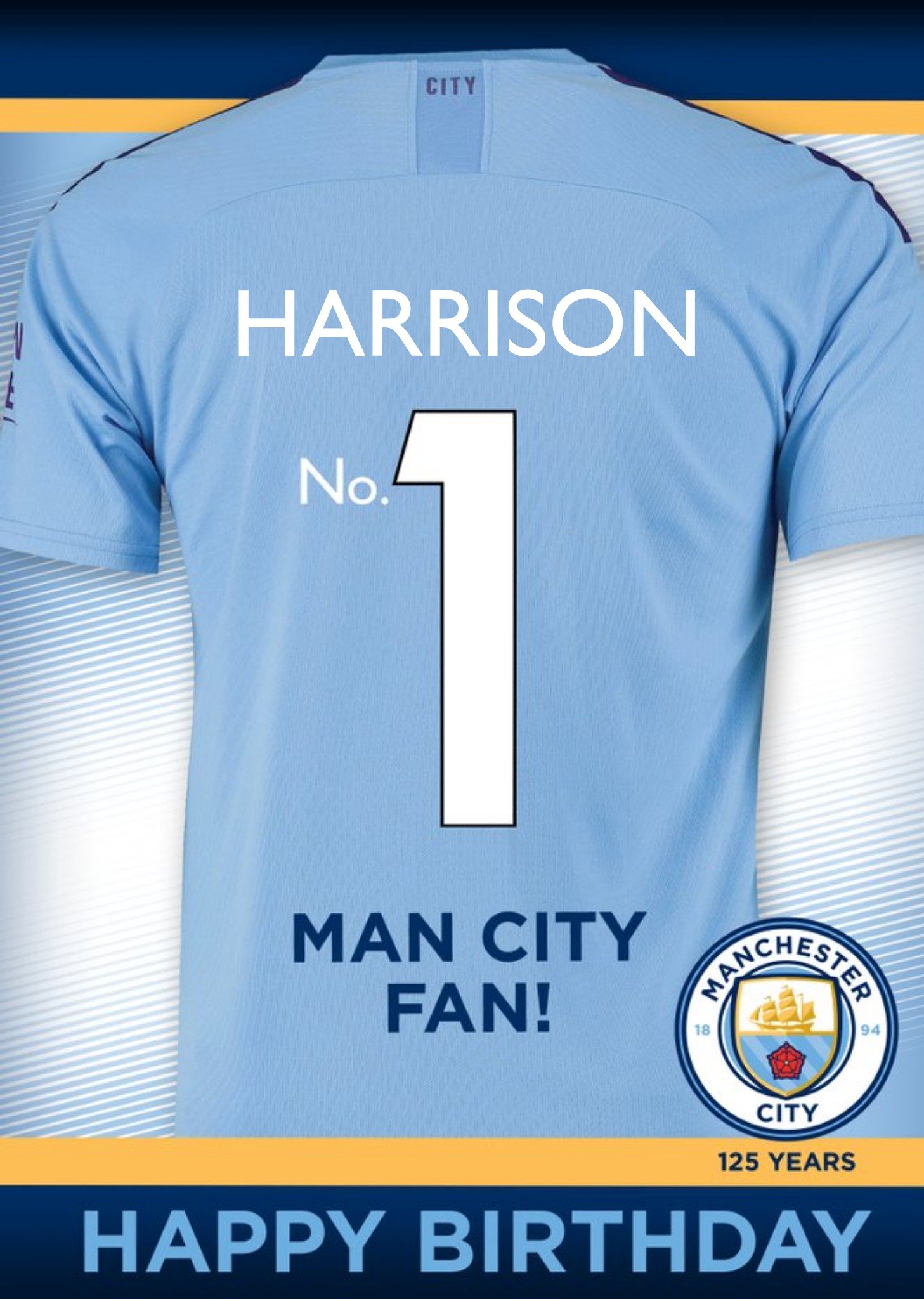 Other Manchester City Football Club No.1 Fan Football Shirt Birthday Card, Large