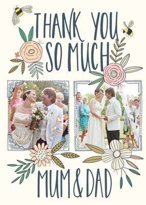 Wedding Card - Wedding Thanks - Mum And Dad - Traditional Flowers And Bumblebee - Photo Upload