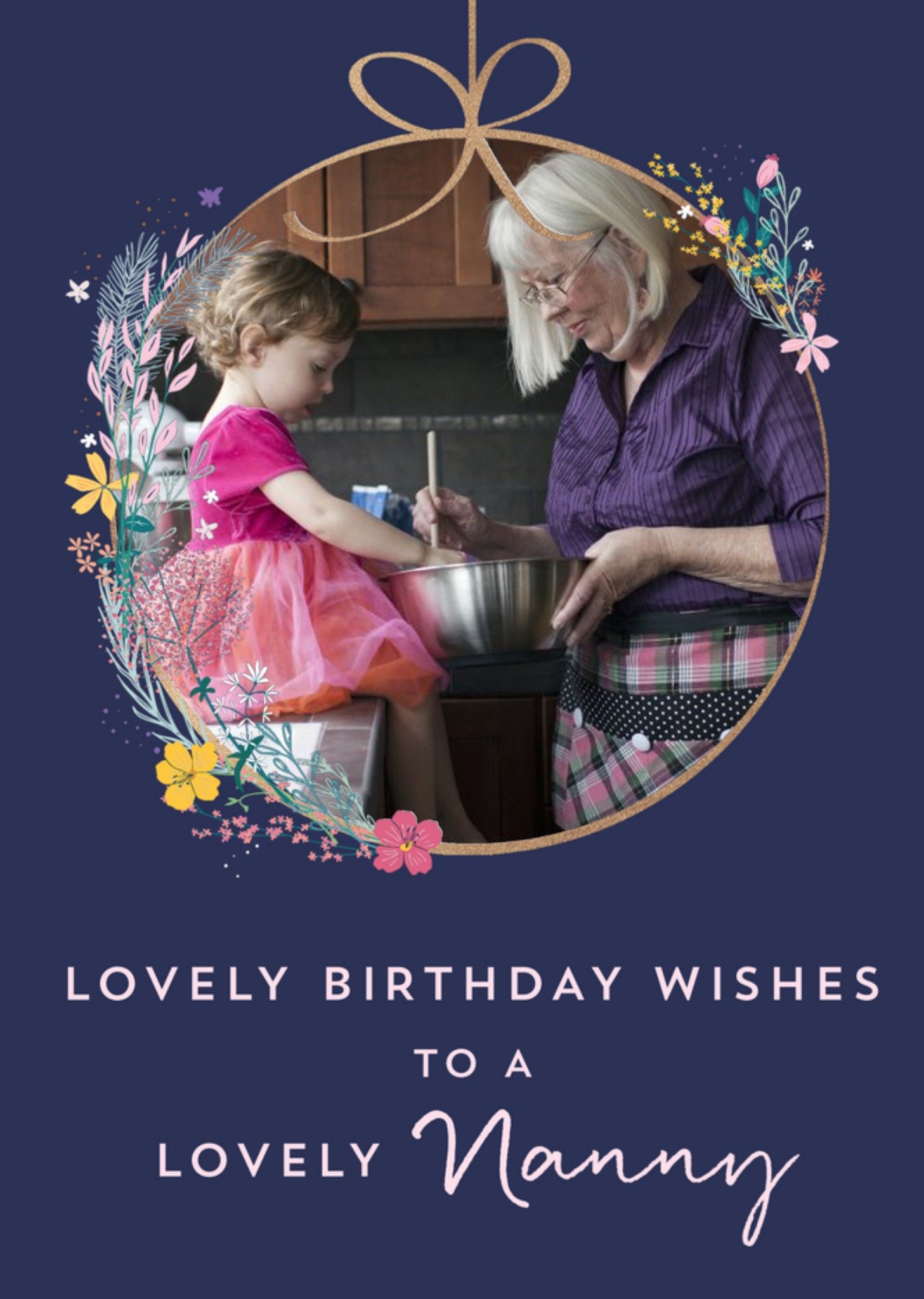 Moonpig Photo Upload Lovely Nanny Floral Birthday Card , Large