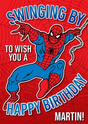 Marvel Spiderman Swinging By To Wish You A Happy Birthday Card