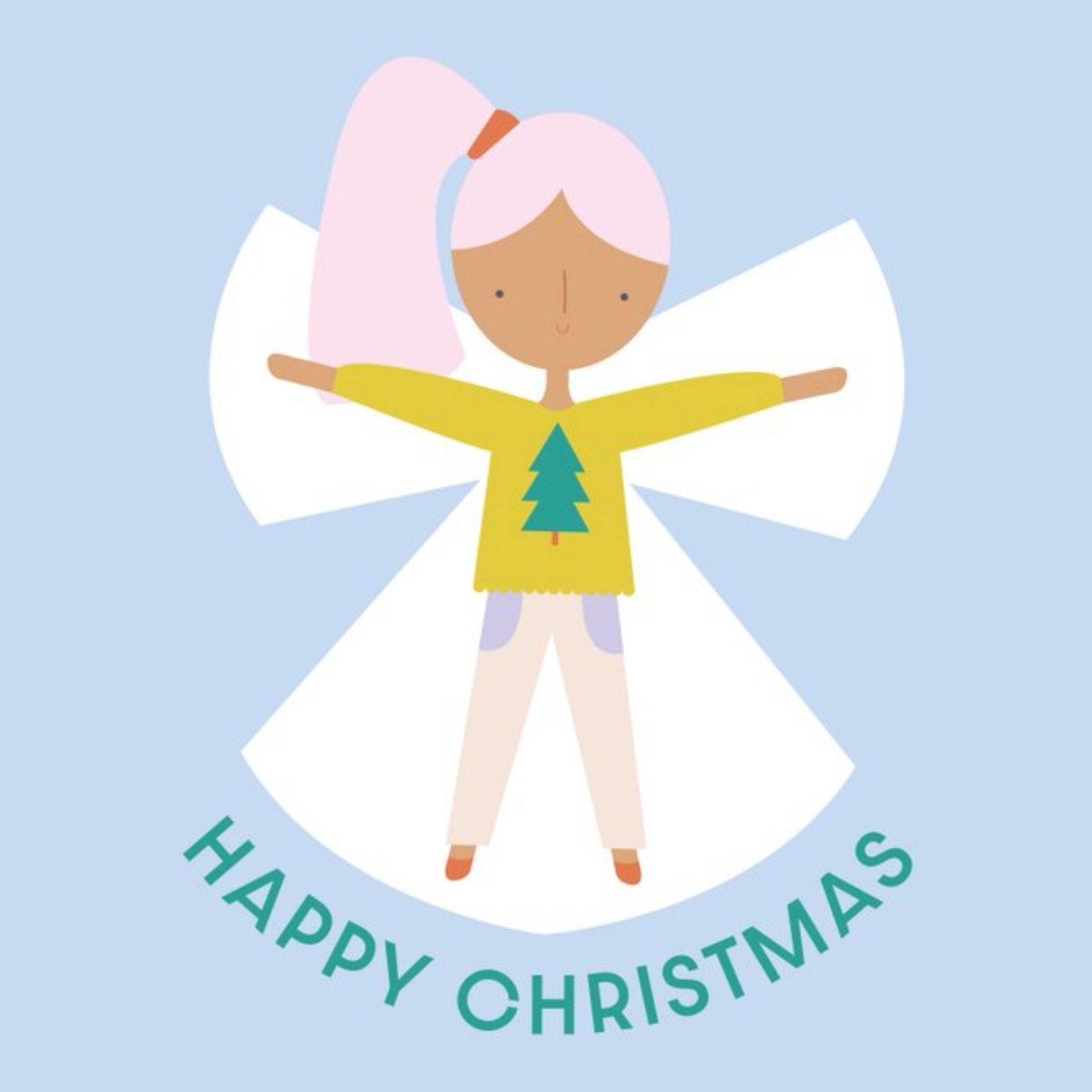 Cute Happy Christmas Angel Card, Square