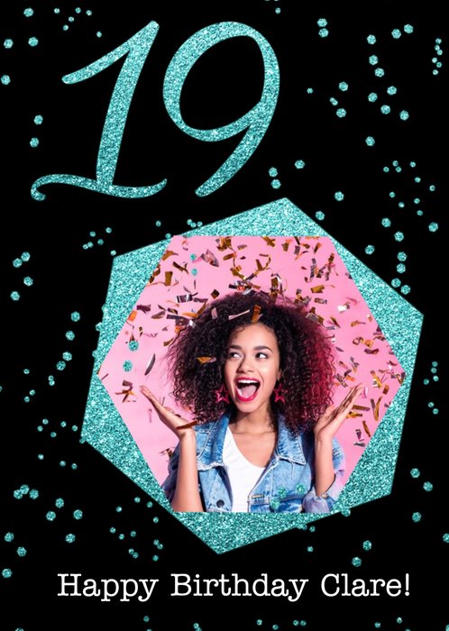 19th Photo Upload Glitter Confetti Birthday Card
