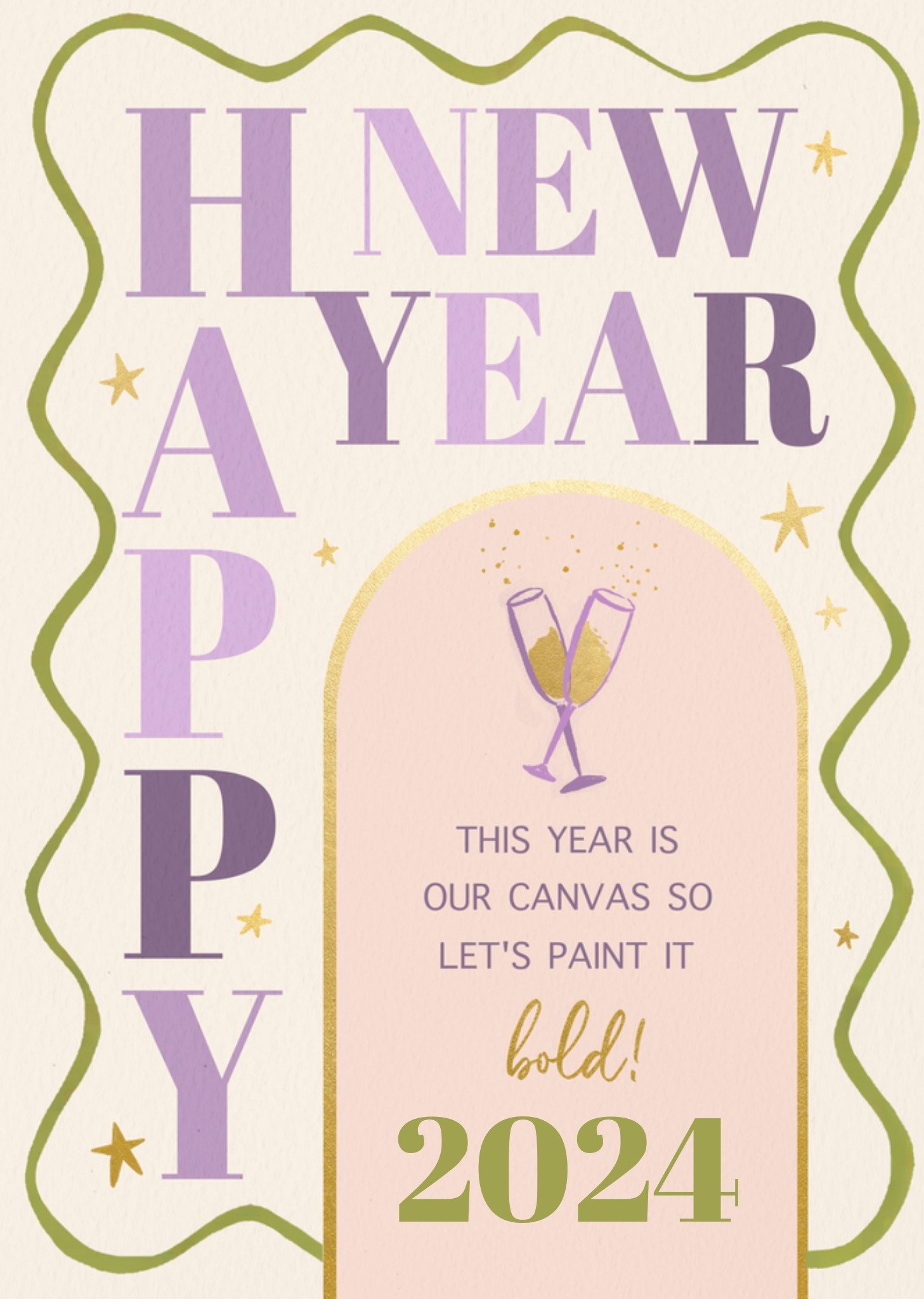 Moonpig Classy Hand Painted Flutes Of Bubbly Happy New Year Card, Large