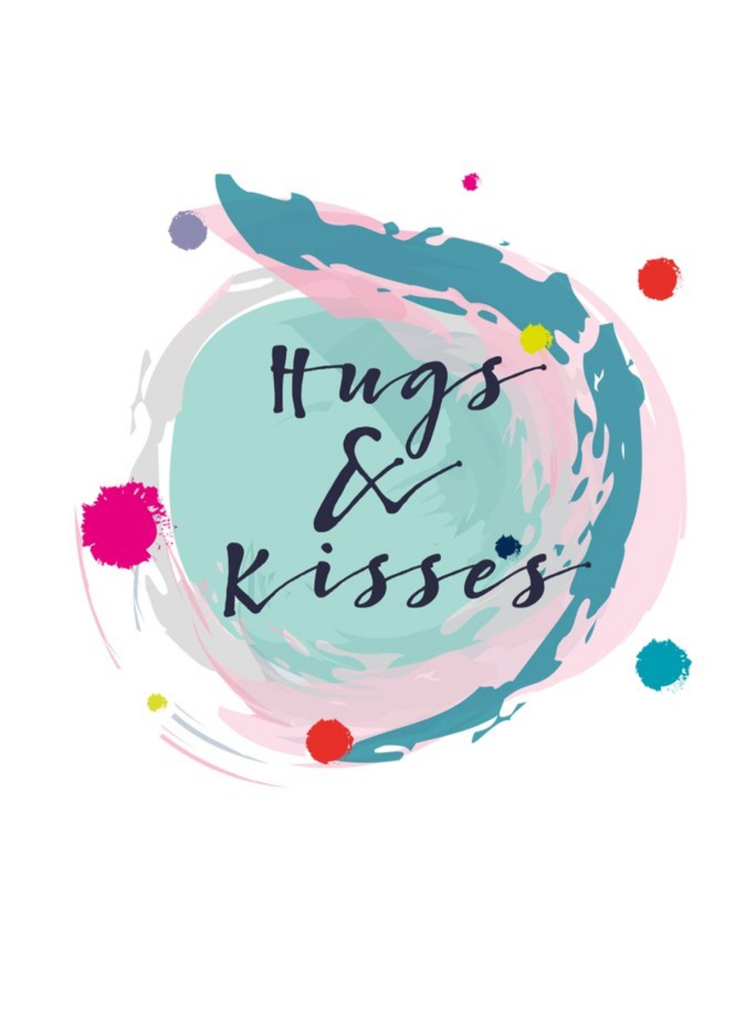 Modern Watercolour Paint Effect Hugs And Kisses Thinking Of You Card Ecard