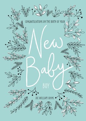 New Baby Boy Botany Personalised Text Card