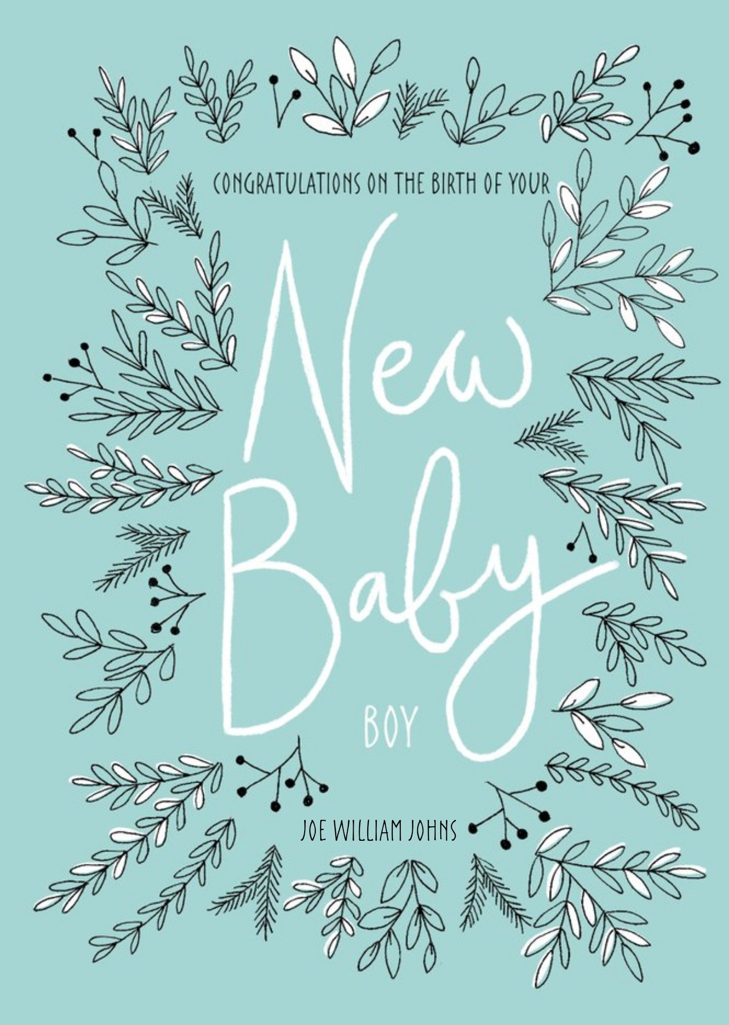 New Baby Boy Botany Personalised Text Card Ecard