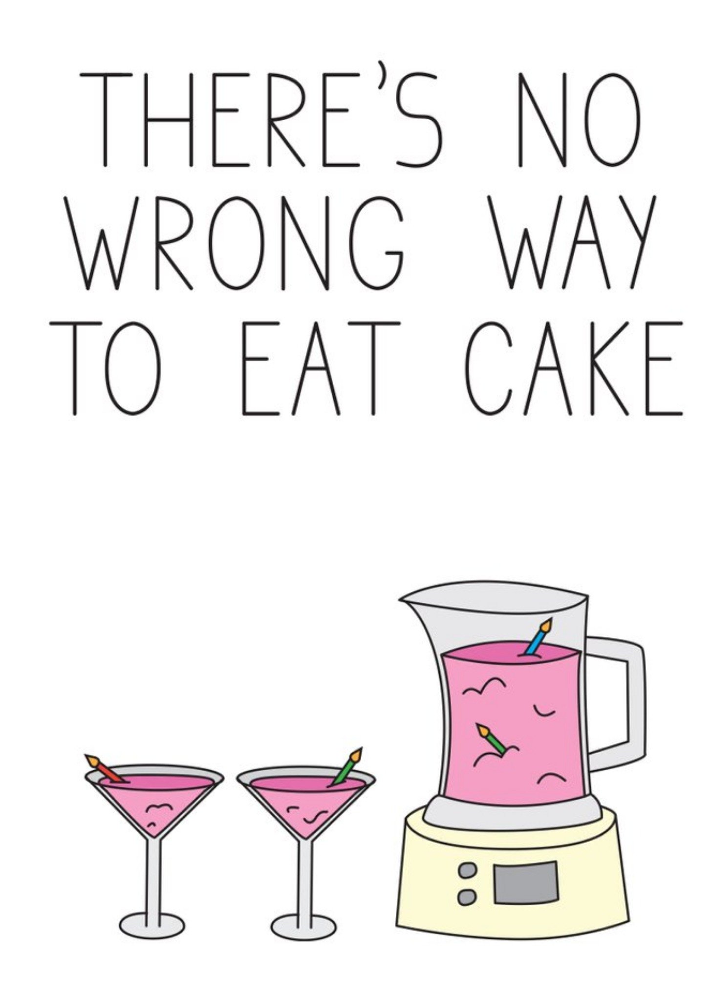 Moonpig Illustration Of Pink Cake In A Blender With Two Cocktail Glasses Birthday Card Ecard