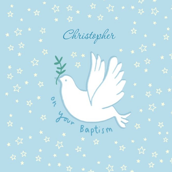 Beautiful Illustration White Dove Personalise Name New Baby Baptism Card